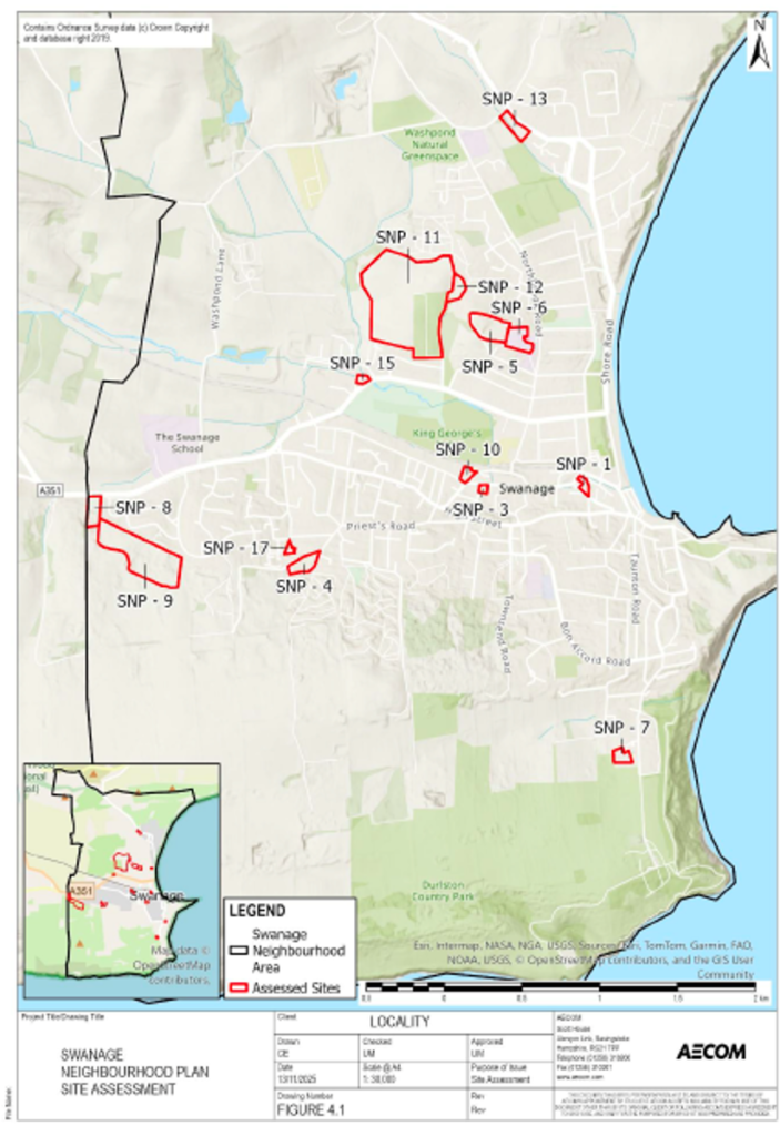 Map showing 15 assessed sites