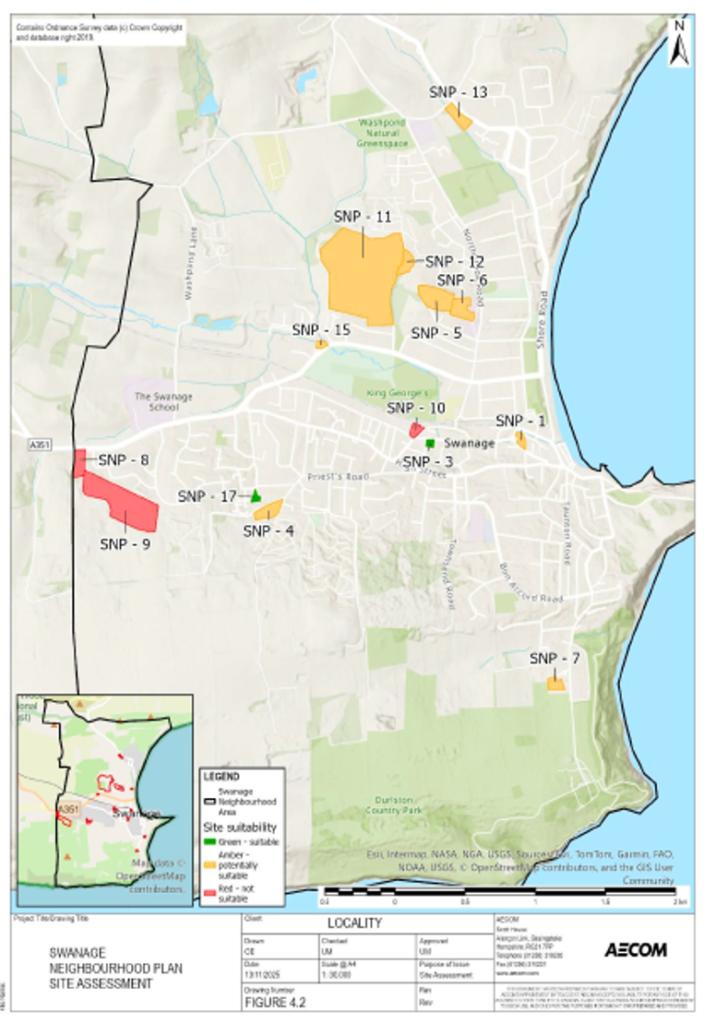 Map showing RAG rating of sites 3 are red (unsuitable) 9 and orange (potentially suitable) and 2 green (suitable)